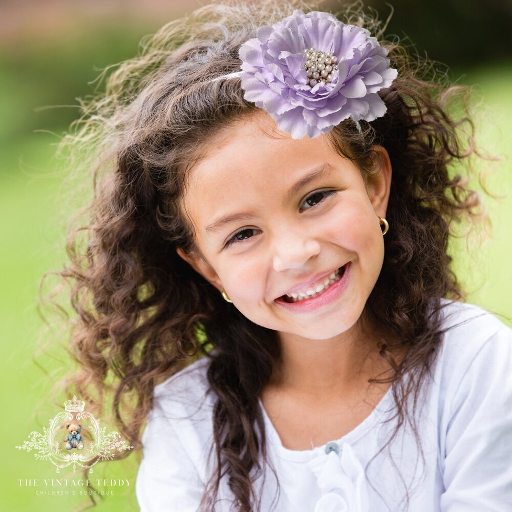NWT Pretty Vintage Inspired Girls Headband Hair Floral Beaded Lavender OS